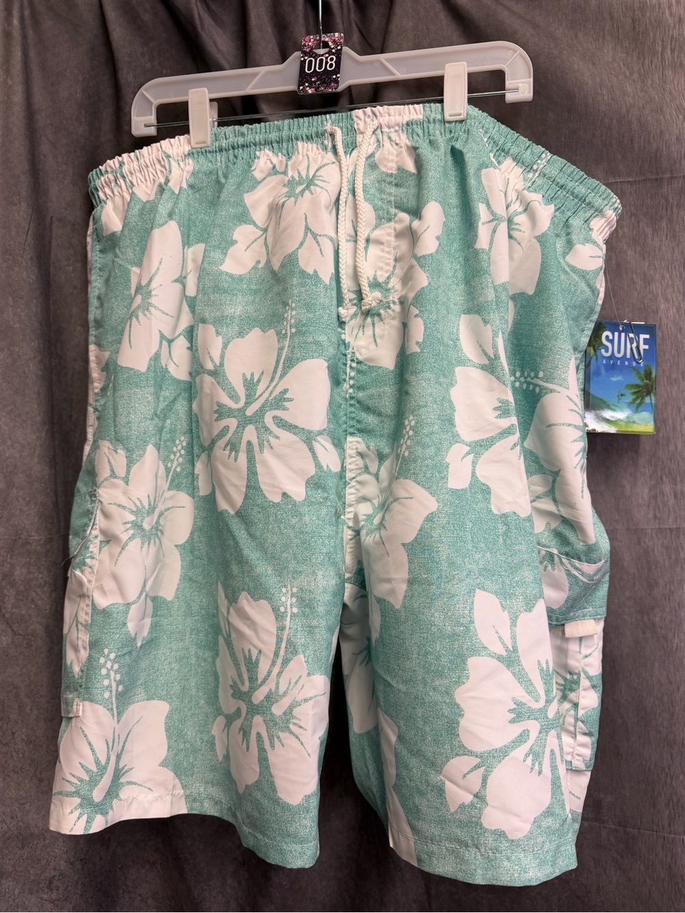 Surf Avenue Mint Green and White Hibiscus Swim Trunks